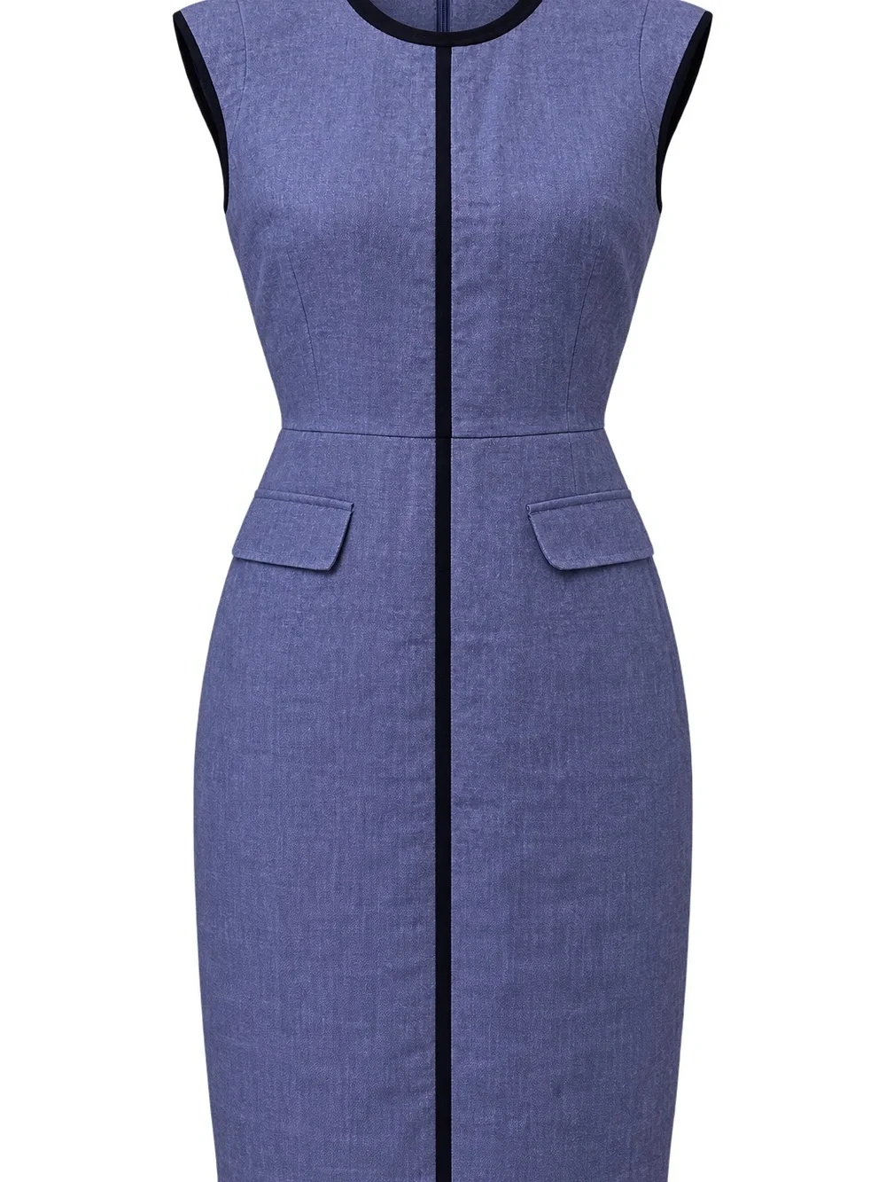 J. Crew Linen Blue Sheath Dress with Black Trim